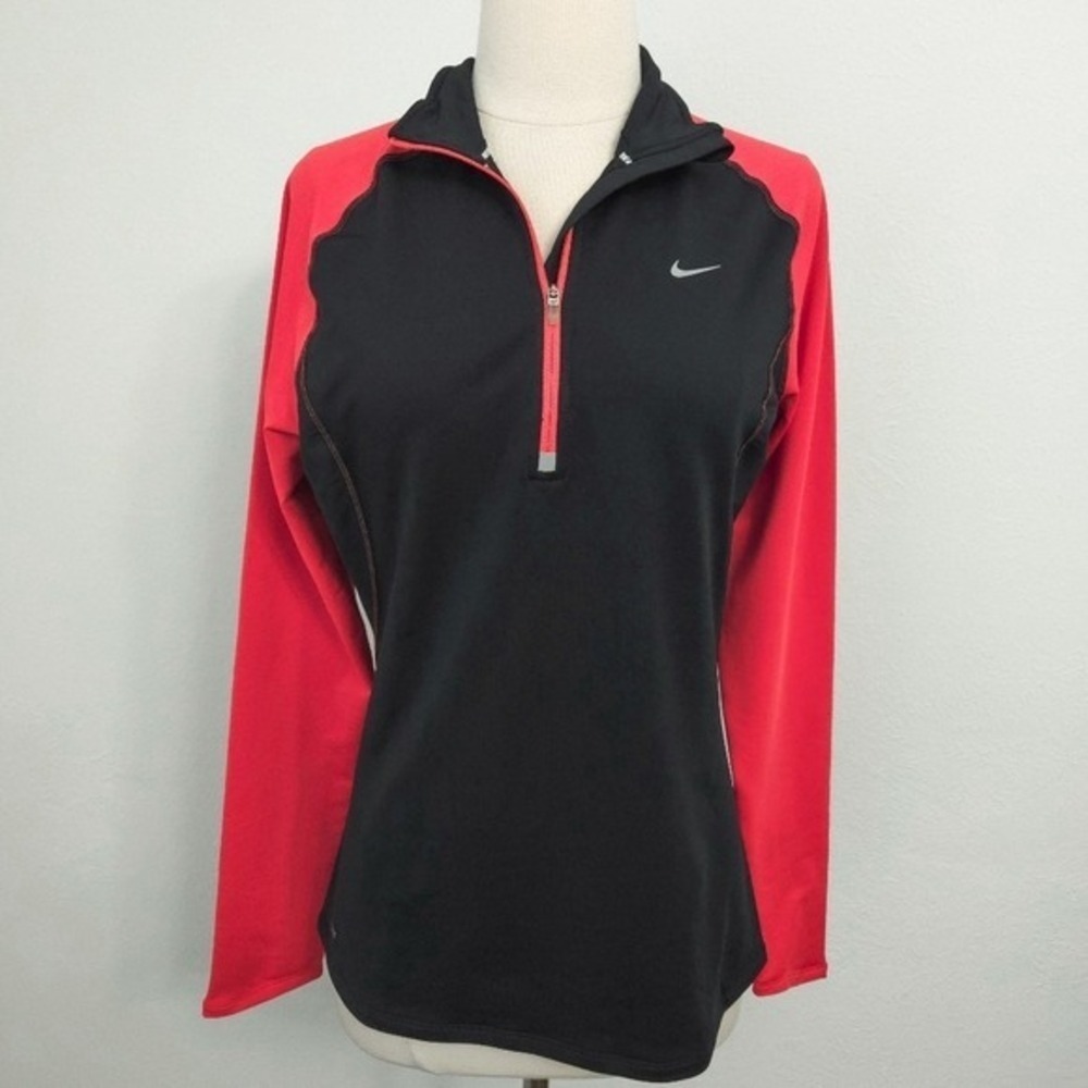 Nike Running Red & Black‎ Dri Fit Mock Neck 1/4 Zip Long Sleeve Top- Women's M - Picture 2 of 8